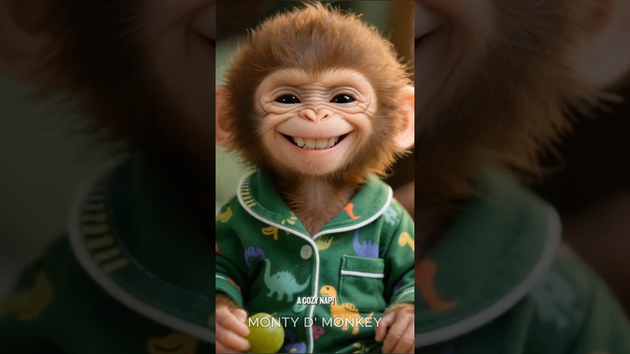Baby Monkey in Dino Pajamas Eats Grapes🍇🦖| Cutest Monkey 