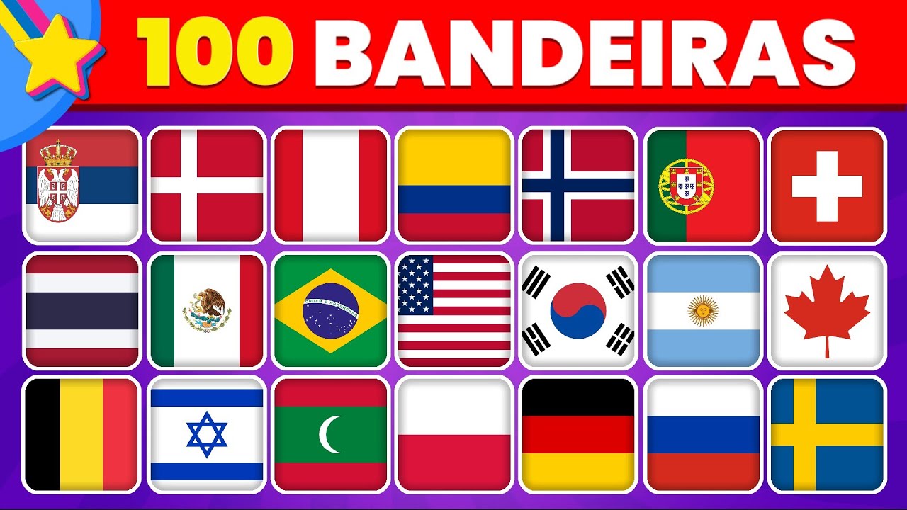 Adivinhe 100 PAÍSES pelas BANDEIRAS 🌍🚩| Adivinhe o país | Teste de geografia | Estrela quiz