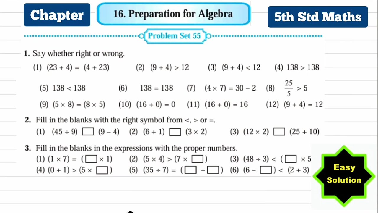 5th Std Maths Problem Set 55 Chapter 16 Preparation for Algebra | MH ...