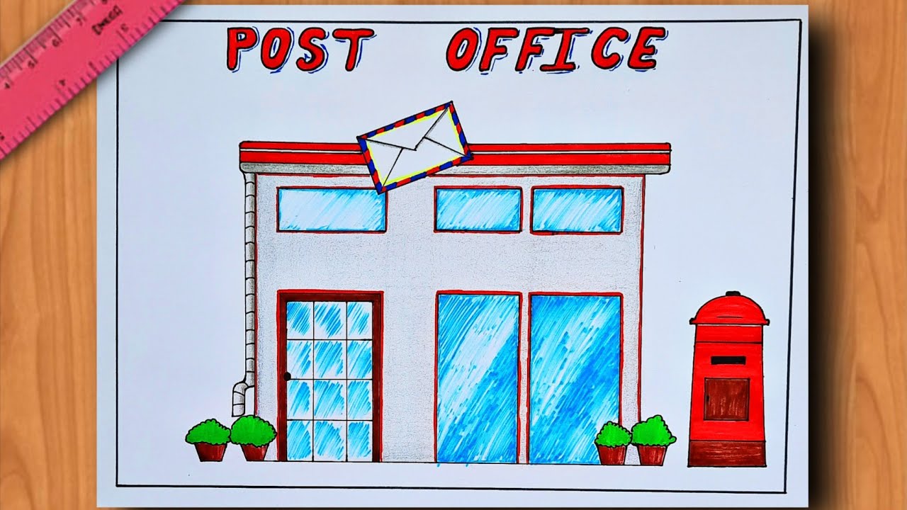 World post Office Day Drawing| National Post Day Drawing | Post Office Drawing | Letter Box Drawing 
