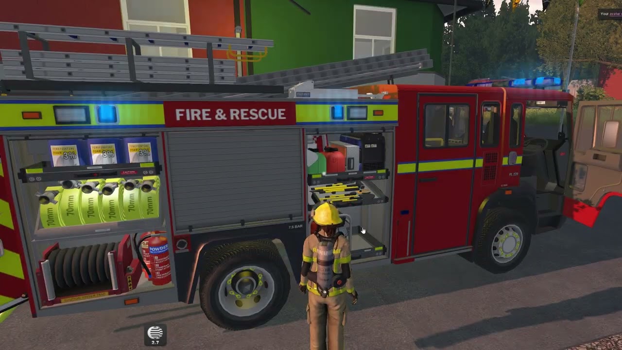 Playing with my Sombre Saxon fire truck on SecondLife