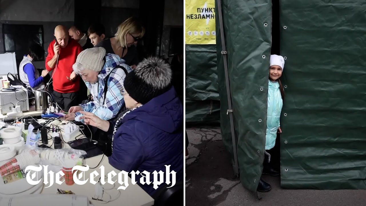 Ukrainians gather in shelters for warmth after nationwide power outages