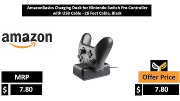 AmazonBasics Charging Dock for Nintendo Switch Pro Controller with USB Cable - 26 Feet Cable, Black