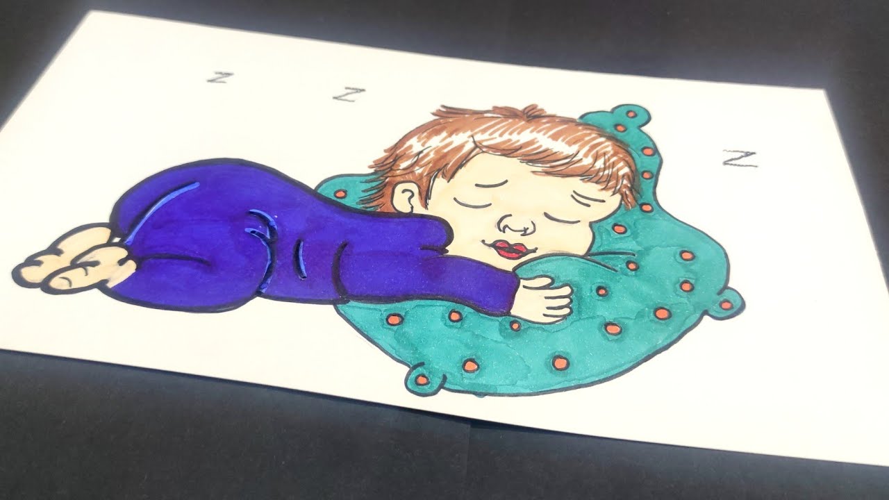 Easy Drawing Of A Cute Baby Sleeping On Pillow, Drawing a Hobby Pencil