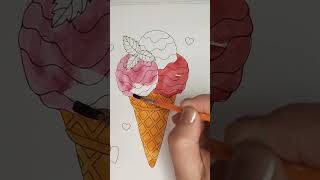 Cute Ice Cream 🍦 Let's color it together!#icecream #satisfying #art #drawingtutorial  #painting