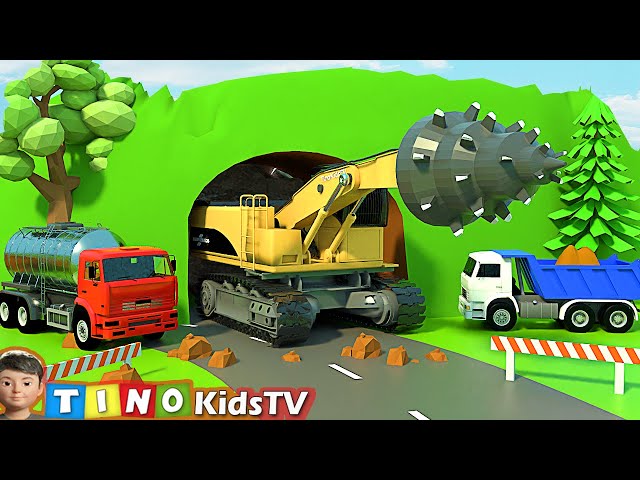 Roadheader & Construction Trucks for Kids | Mountain Tunnel Construction for Children class=