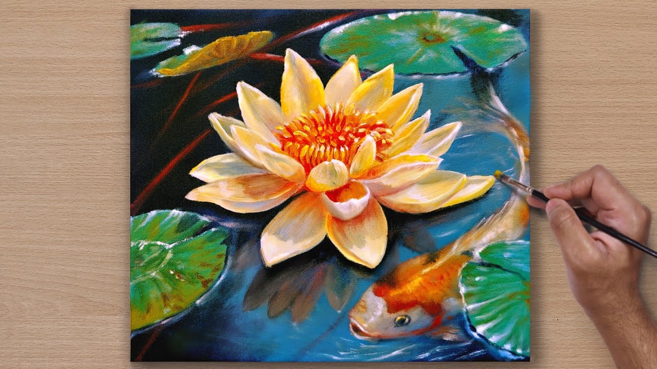 Peaceful Koi Pond /Acrylic Painting / STEP BY STEP
