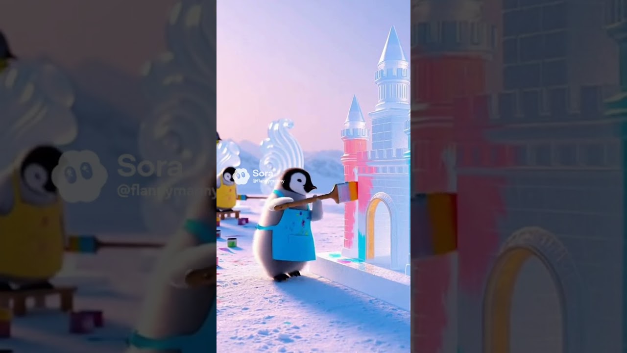 Penguin Art Class 🎨🐧 Baby Penguins Paint an Ice Castle ❄️🏰
