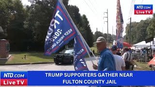 Trump Supporters Gather Near Entrance of Fulton County Jail