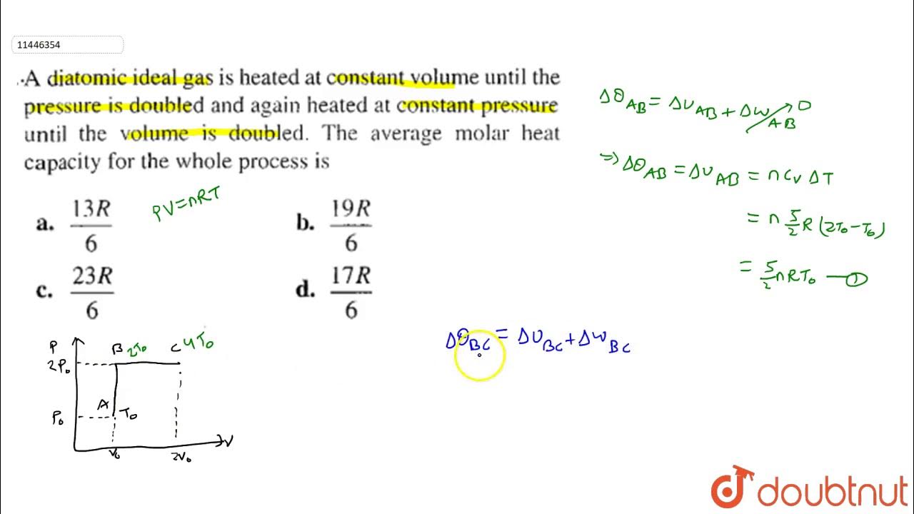 a-diatomic-ideal-gas-is-heated-at-constant-at-constant-volume-until-the
