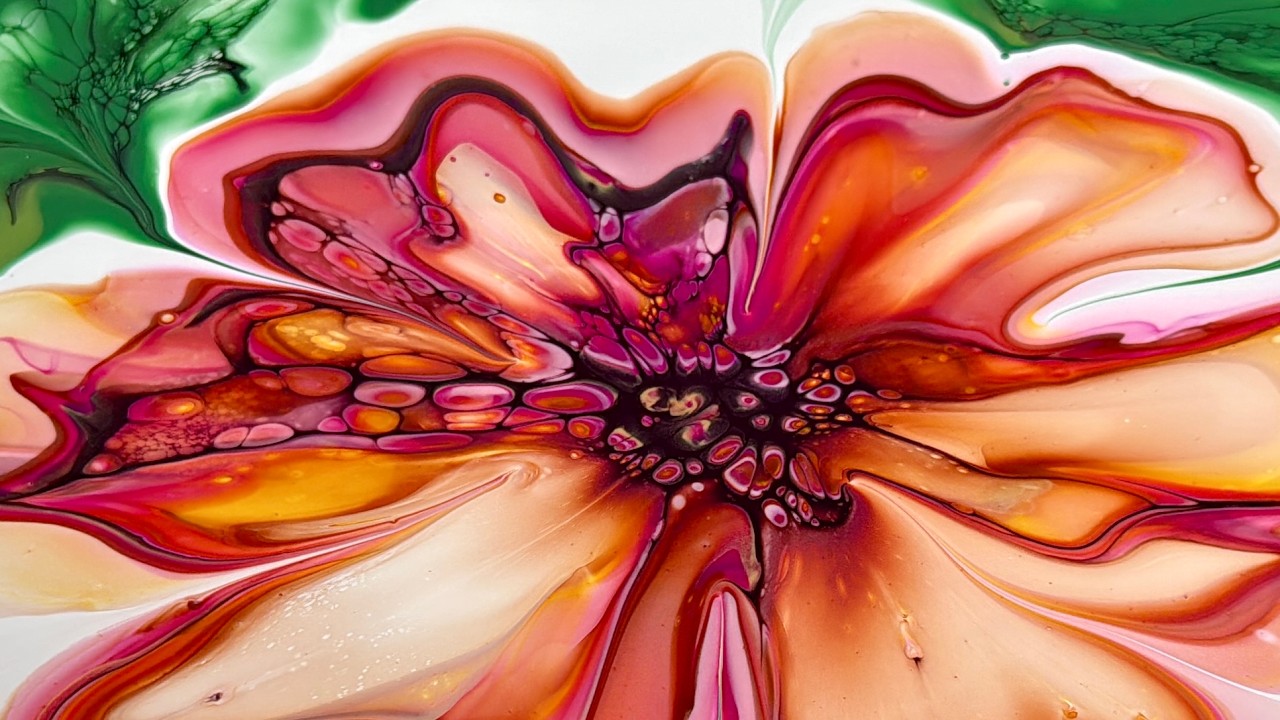 121. Sunset Colors Bloom Flower Technique in Fluid Art Acrylic Paint ...