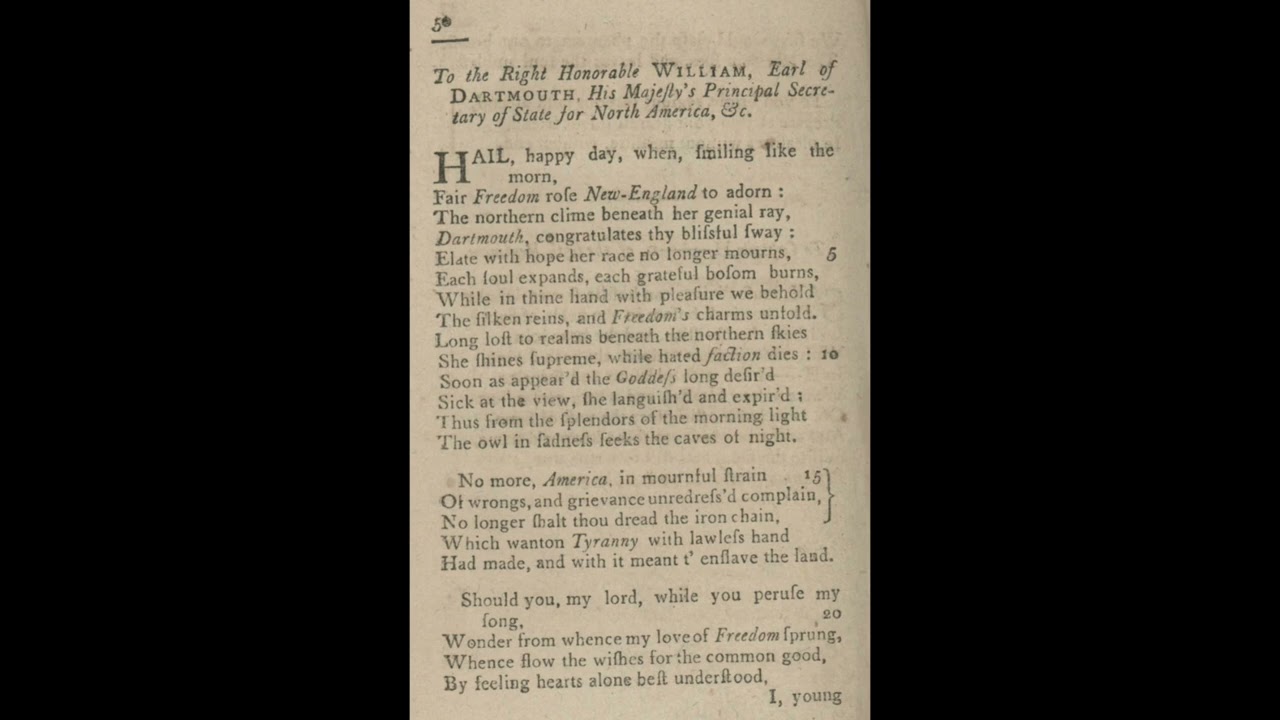 Phyllis Wheatley – To the Right Honourable William, Earl of Dartmouth (1773)