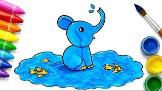 Easy Elephant Coloring for Kids | Learn Colors with Cute Elephant Drawing | Coloring Video