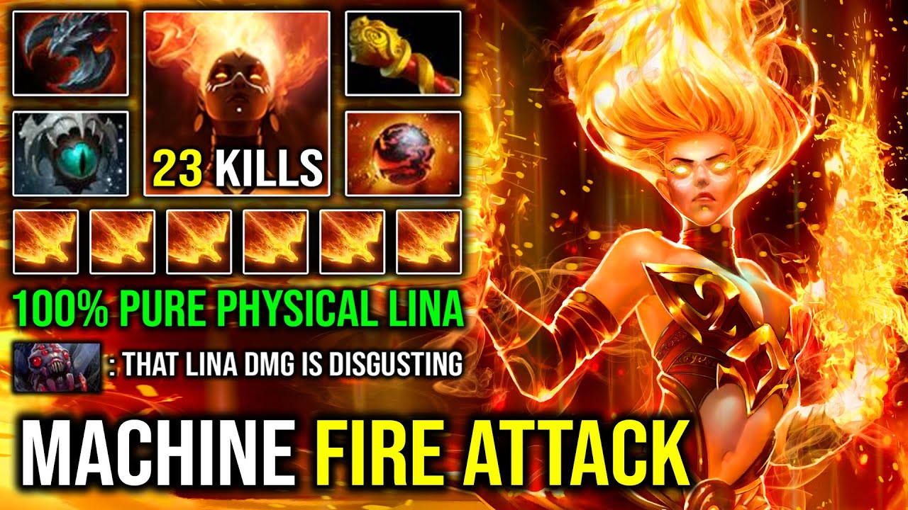 CRAZY PURE PHYSICAL LINA Fire Machine Skadi + Satanic 100% Counter Brood & Puck DotA 2