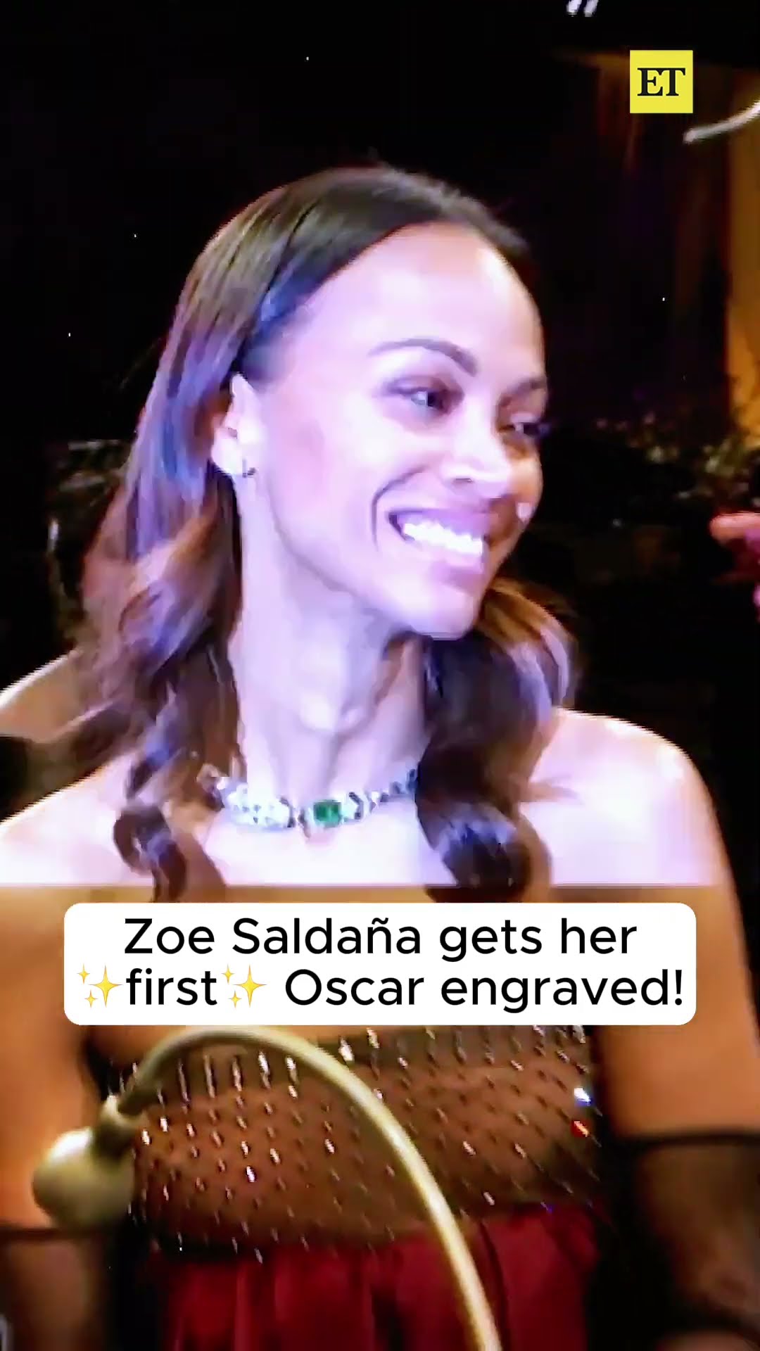 Watch Zoe Saldaña light up as she gets her first #Oscar engraved. #oscars2025