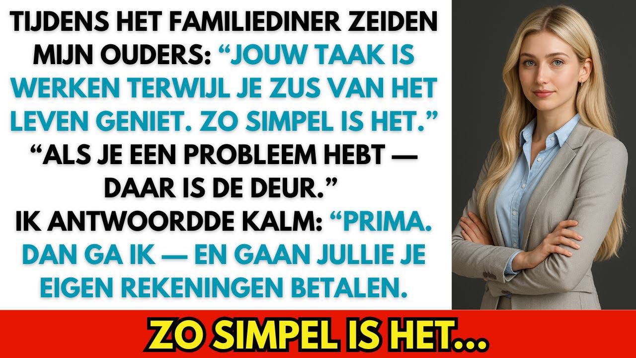 Tijdens het familiediner zeiden mijn ouders: “Jij werkt terwijl je zus van het leven geniet.“