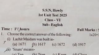 Class 6 English Question Paper 1st Unit Test Examination Sankardev Shishu Niketan Ns Education