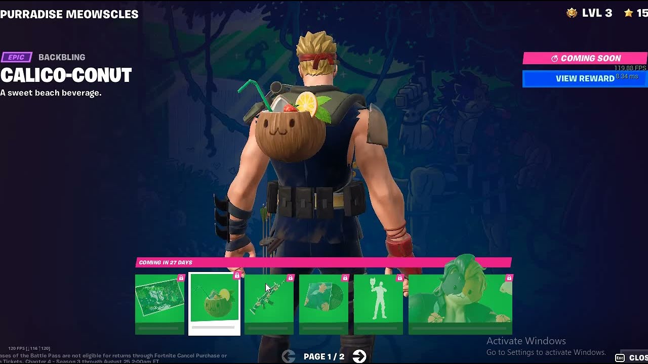 Fortnite paradise meowscles skin(secret skin) showcase.