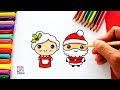 Cómo dibujar a MAMÁ NOELA y PAPÁ NOEL de Navidad juntos estilo Chibi