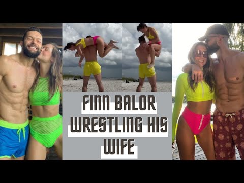 Finn Balor wrestling his wife on a beach | Cute couple moment