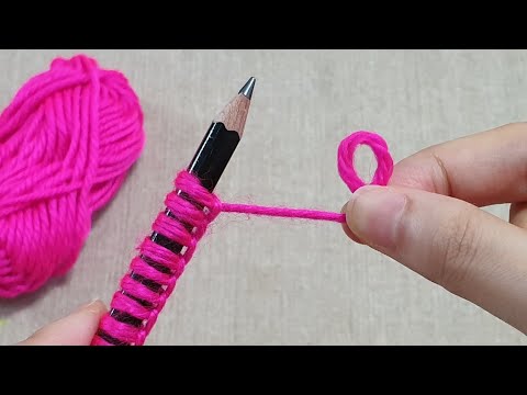 Easy Woolen Rose Flower Making Idea with Pencil - Amazing Hand Embroidery Design Trick - Sewing Hack