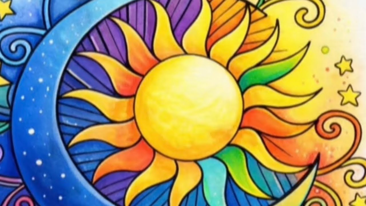 Relaxing sun & moon coloring therapy 💫🖍️|Where light and dreams shine together 🌞|#mandala