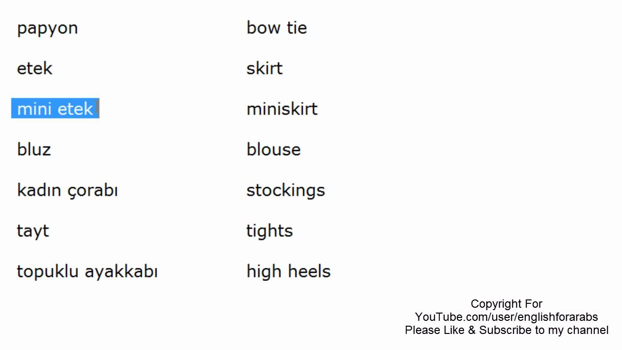 ⁣Clothes names in Turkish part 3 - Turkish For Beginners