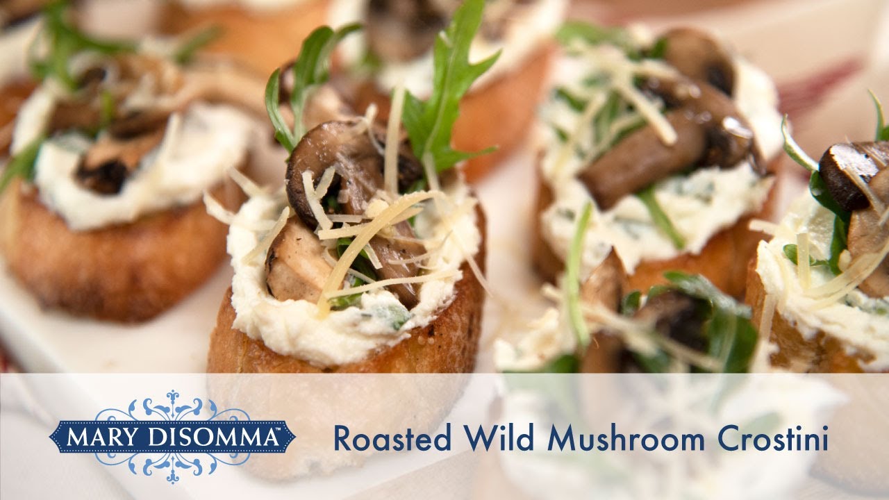 Roasted Wild Mushroom Crostini Recipe with Easy Garlic Basil Ricotta Spread | Mary DiSomma