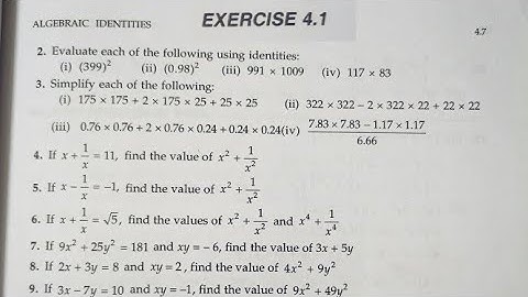 RD Sharma Solutions for Class 9 Maths Chapter 4 Algebraic Identities Exercise 4.1 Q1 to Q10
