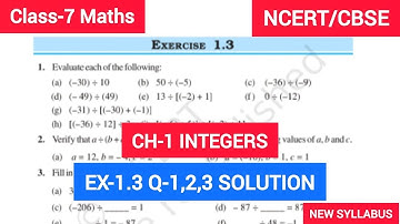 Class 7 Exercise -1.3 Q-1,2,3 Solutions | Class 7 Maths Chapter- 1 INTEGERS  | NCERT CBSE