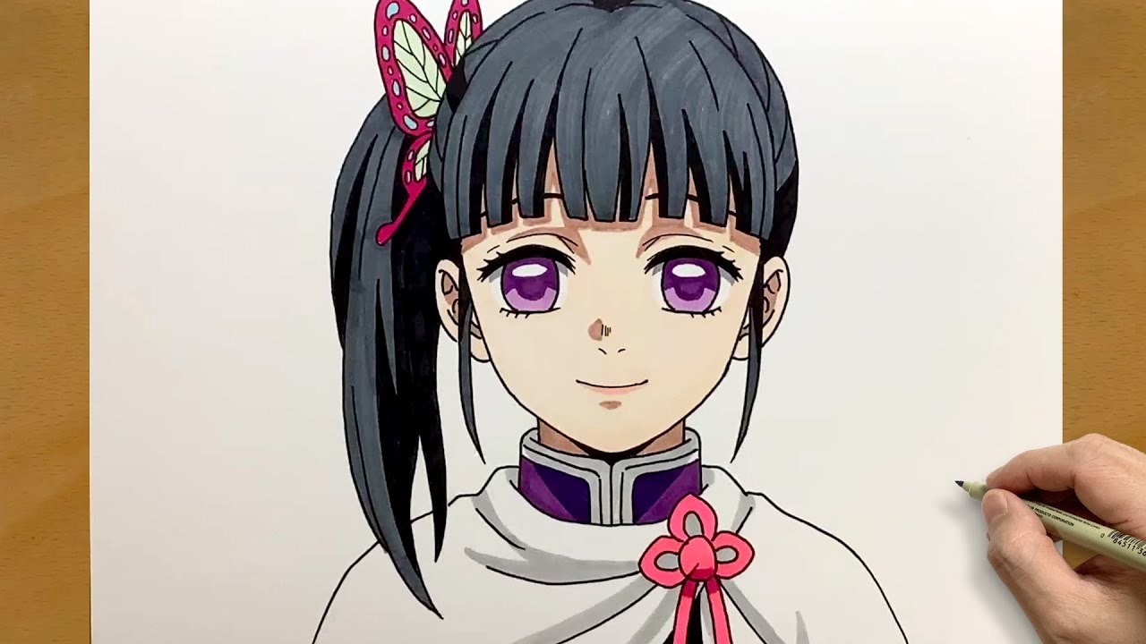Рисуем Канао Цуюри шаг за шагом | аниме-портрет, покадровая съёмка и раскраска