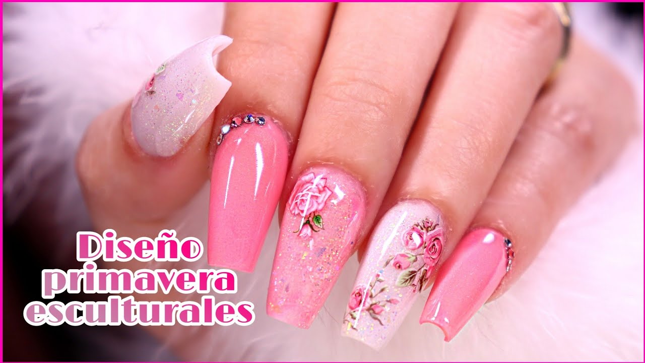 Uñas acrílicas esculturales para primavera rosas y efecto porcelana. -  thptnganamst.edu.vn