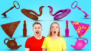 CHOCOLATE VS REAL FOOD CHALLENGE || Last To STOP Eating Wins!100 Layers of Chocolate by 123 GO!FOOD