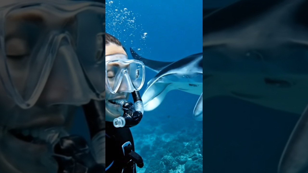 Epic Underwater Encounter: Diver & Giant Manta Ray 