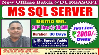 MS SQL SERVER Offline Training @ DURGASOFT
