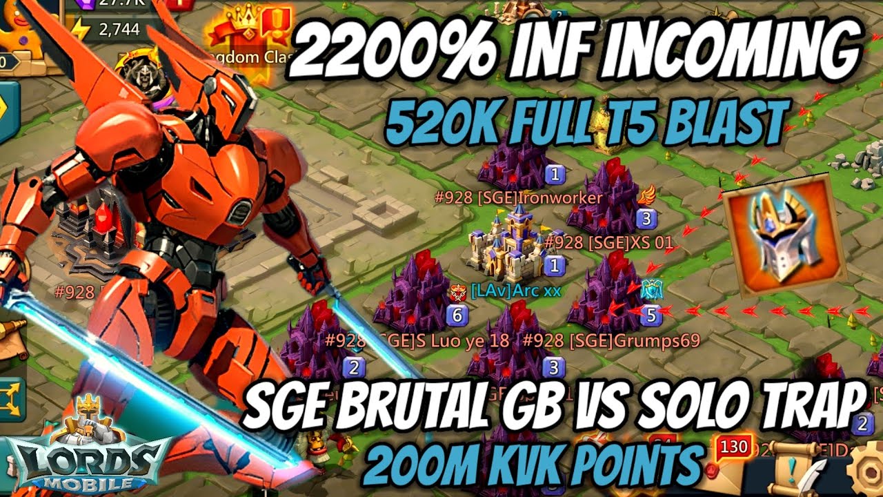 Lords Mobile - 2200% Inf Incoming | SGE Crazy Gangbang coming Vs My Unbreakable 🥶 Solo Trap ,,
