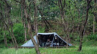 雨中露营| 周围没有人，在安静的森林露营地，我好好休息。 ASMR