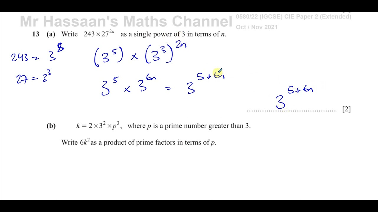 おまとめ4点【5P-58, 5P-59, 5O-2, 51-133】 0580/22/O/N/21 (IGCSE) Paper 22 Q13 Indices and Prime