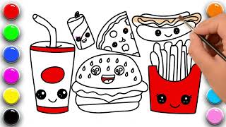 Dessin et coloriage Restauration rapide - FAST FOOD | Vidéo éducative & Planète coloriage