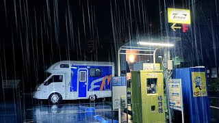 Rain Car Camping | Overnight in Urbancoin-operated parking space/Light Truck Camper 10years ago[SUB]