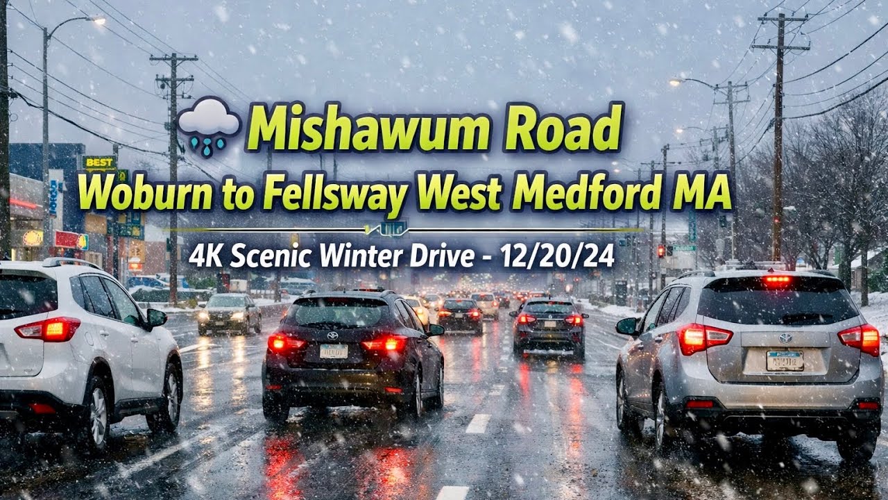 🌧️ Mishawum Road Woburn to Fellsway West Medford MA | 4K Scenic Winter Drive - 12/20/24
