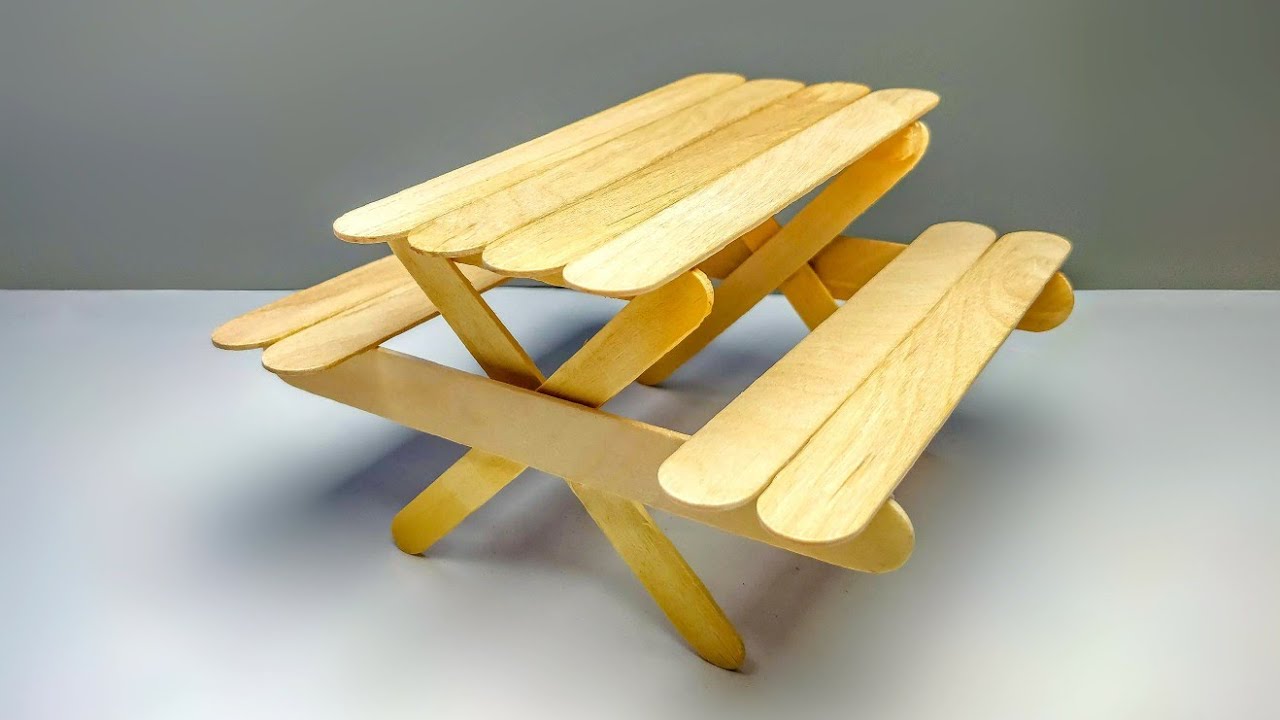 How To Make A Picnic Table And Bench Out Of Popsicle Stick - YouTube