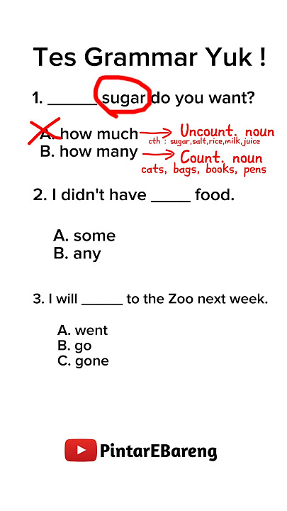 Soal Grammar dan Pembahasannya #shorts