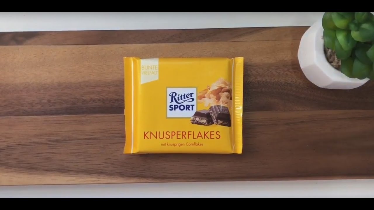 Unwrapping Ritter Sport Knusperflakes (milk chocolate with cornflakes ...