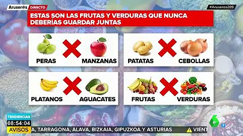 ¿Qué frutas y hortalizas no deben almacenarse juntas?