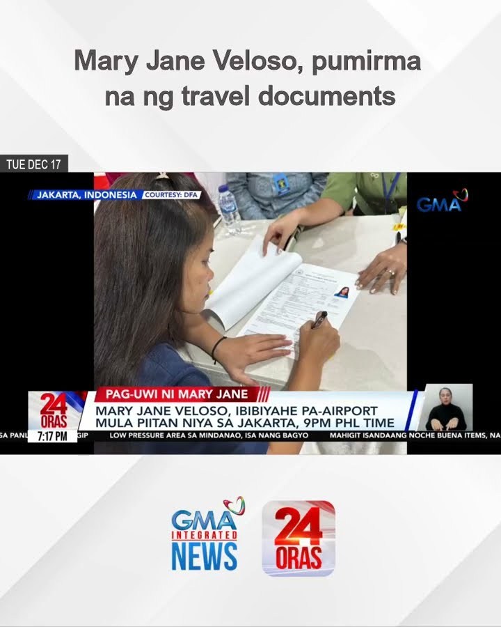 Mary Jane Veloso, pumirma na ng travel documents | 24 Oras