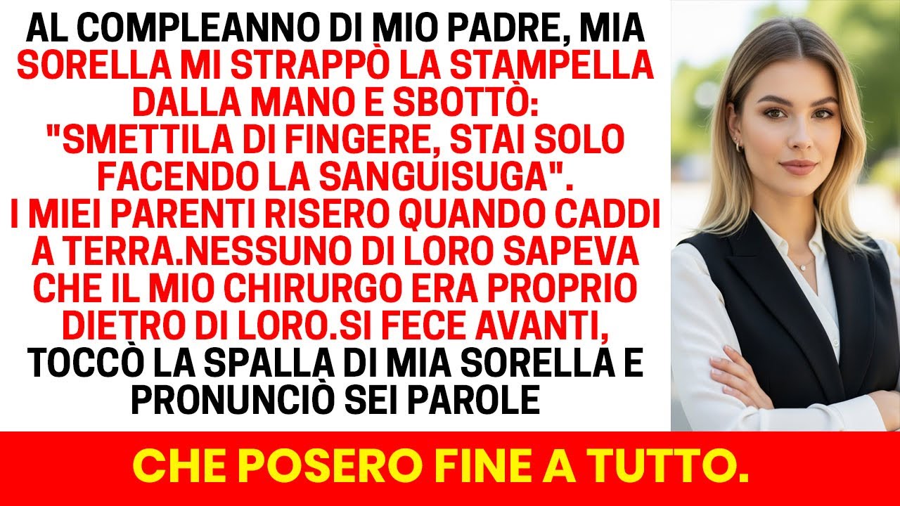 Il barbecue per il compleanno di mio padre era pieno di risate e griglie fumanti, finché mia sorella non mi ha strappato una stampella di mano davanti a tutti e ha urlato: “Smettila di fingere, ti...