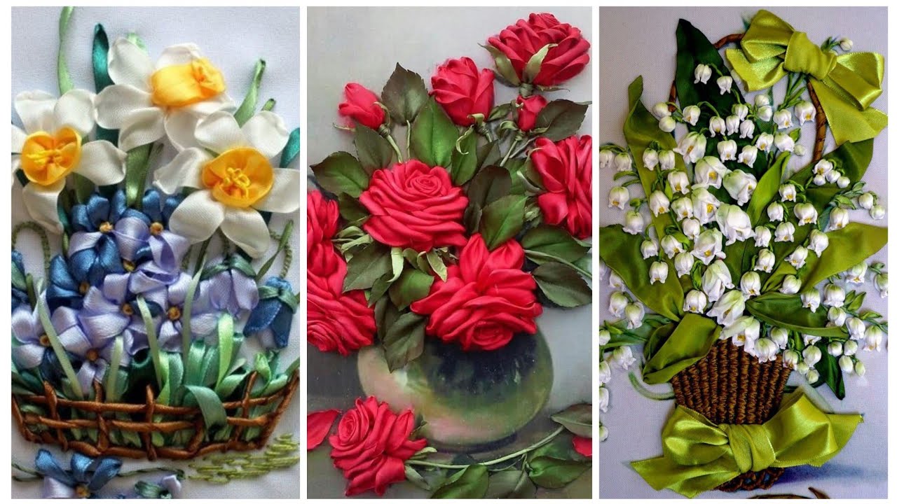 2023 Art of silk ribbon Embroidery ideas Bunch style ribbon embroidery