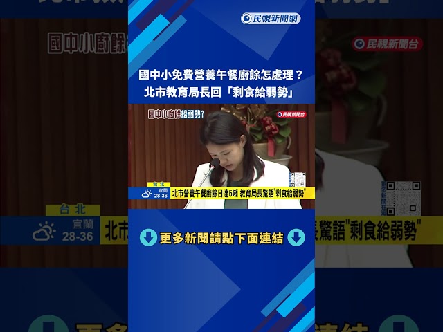 北市營養午餐廚餘日達5噸 教育局長驚語"剩食給弱勢"－民視新聞