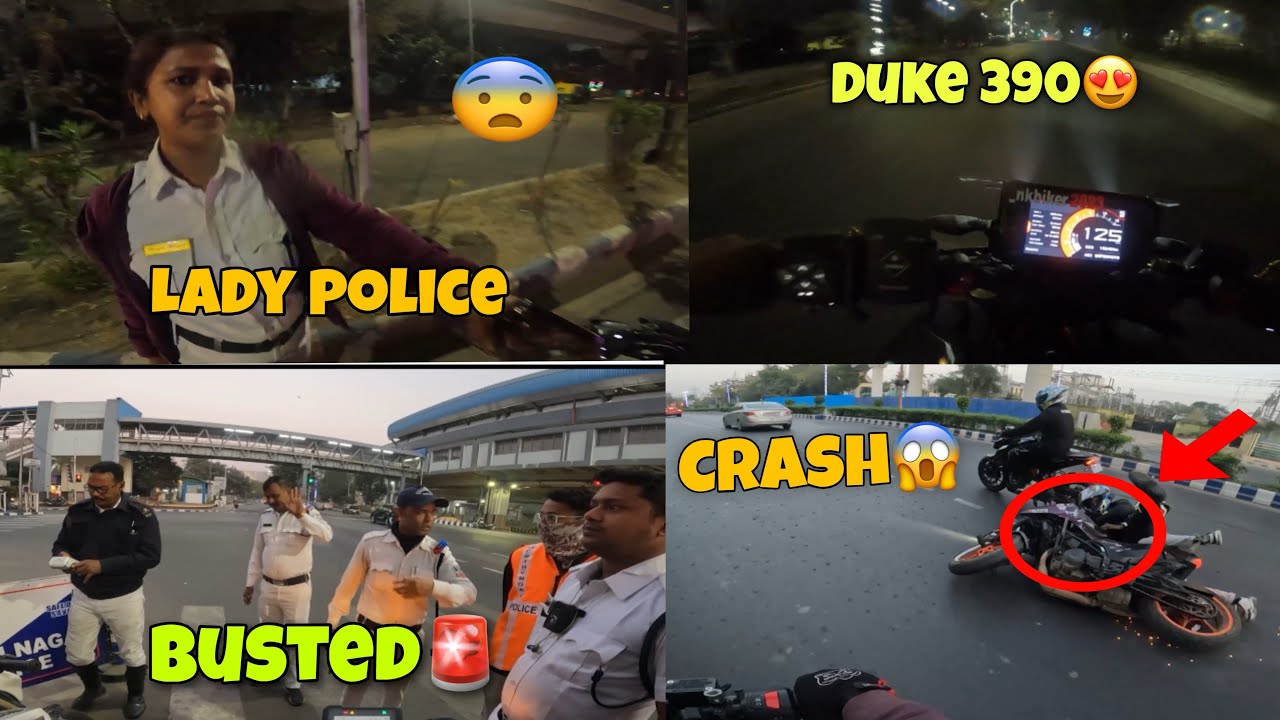 Crazy Sunday ride🥶police caught us😢crash duke 250🤕lady officer 😡 